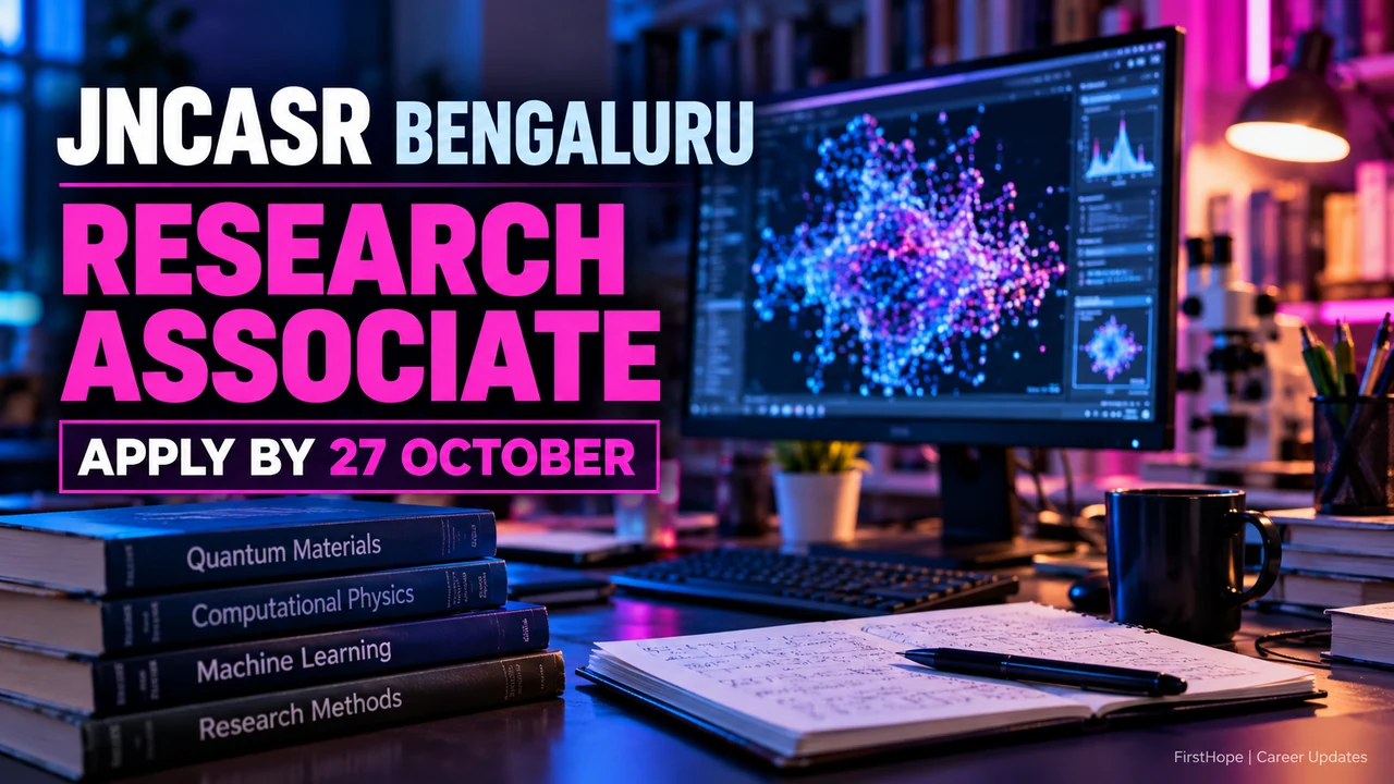 JNCASR Bengaluru Research Associate cover showing a computational research workstation and 27 October deadline.