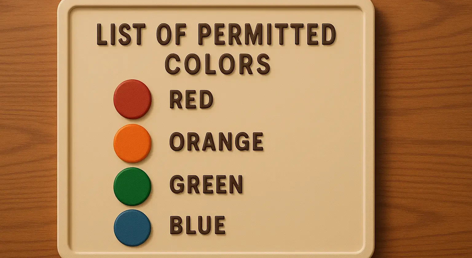 List of Permitted Colors